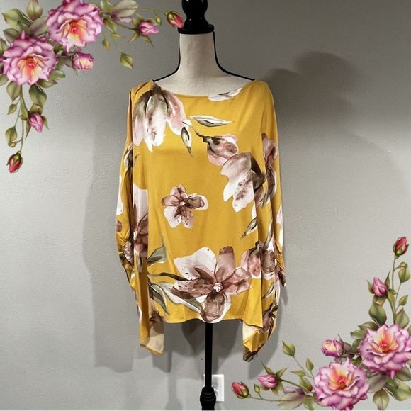 Mustard color loose fit floral blouse - Picture 1 of 13